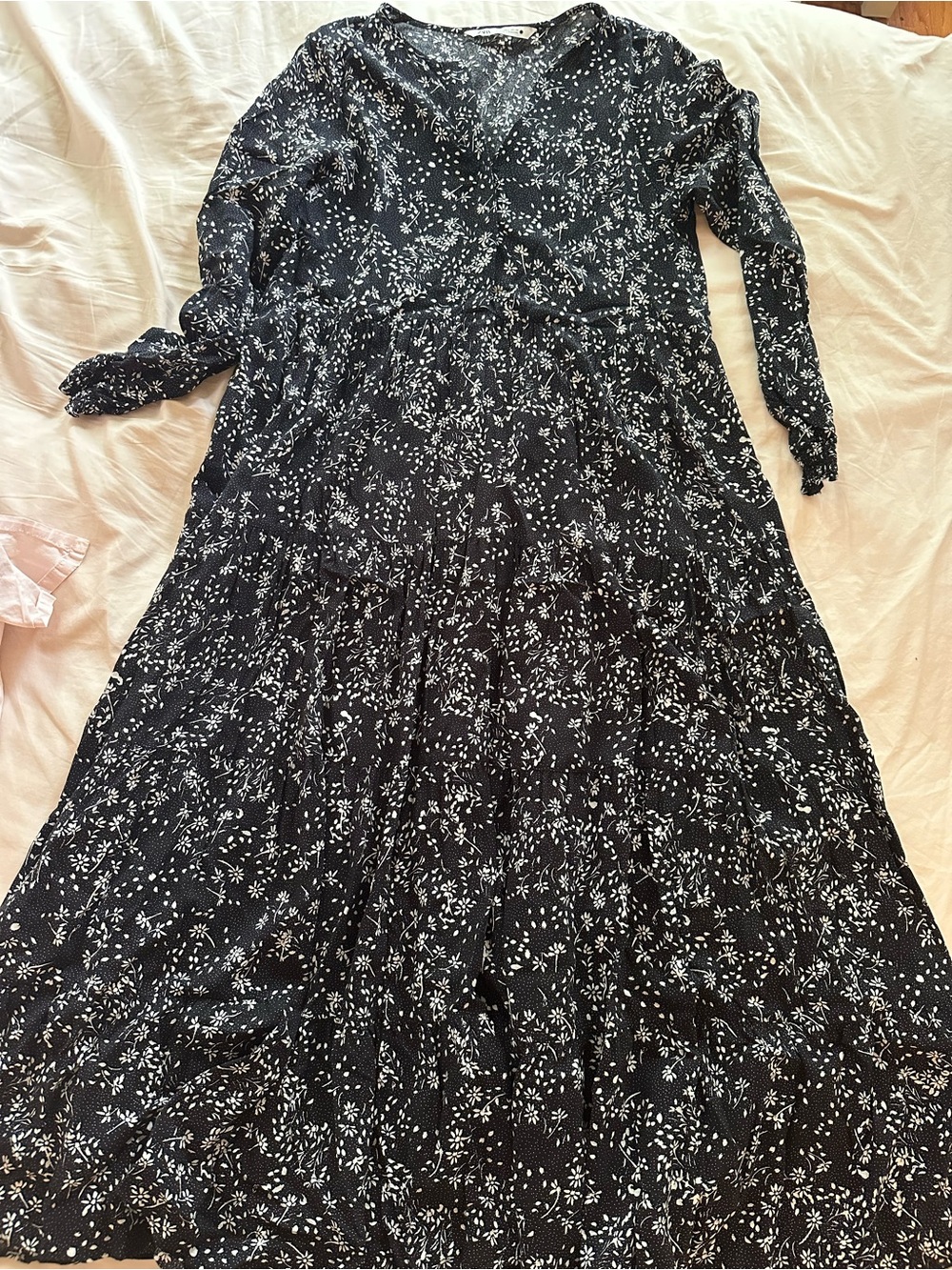 Zara Black Maxi Dress with White Floral Print